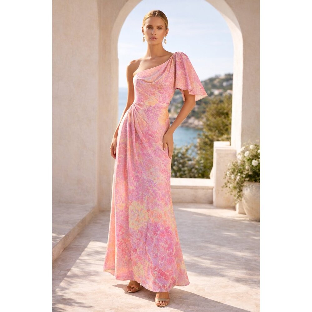 Sachin & Babi One Shoulder Floral Maxi Dress Sample Size 4 New With Tags